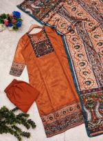 Pure Chinnon Silk Light Orange Festival Wear Printed Readymade Straight Suit